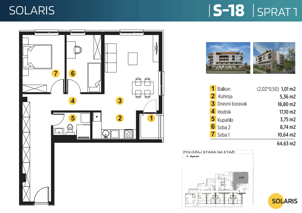 Novogradnja Solaris Sarajevo - Vogošća / Trosoban stan 64,63 m2